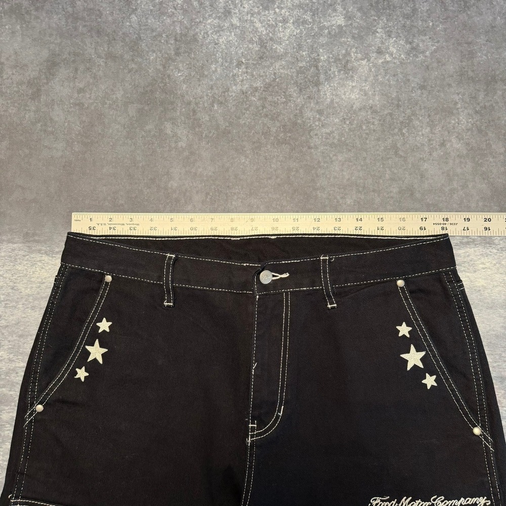 PacSun x Ford Motor Company Mens Black Double Knee Carpenter Pants Stars Size 34 - Picture 5 of 8